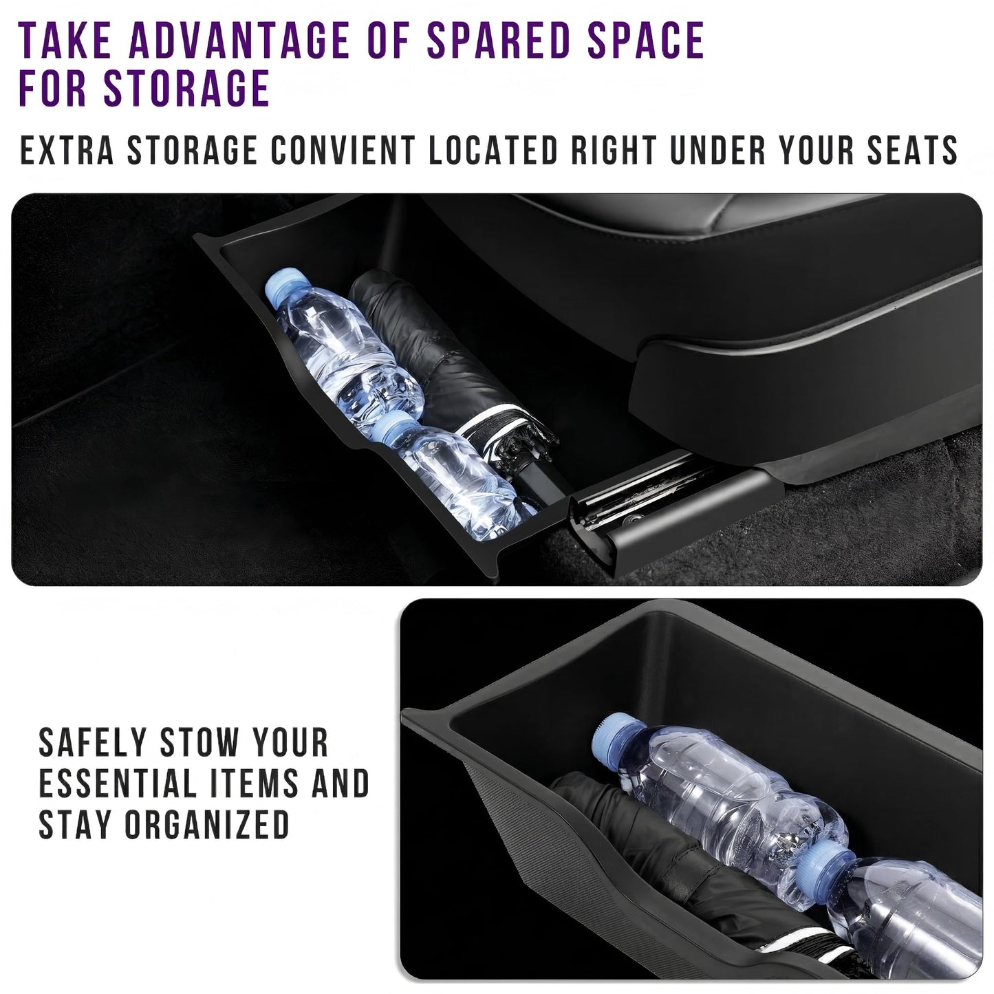 Zetsuei 2-Pack Tesla Model Y Juniper Under Seat Storage Box Organizer Hidden Storage Drawer Tray Underseat Bins Fits Model Y Juniper (2025, 2026) Organizer Accessories Easy Installation