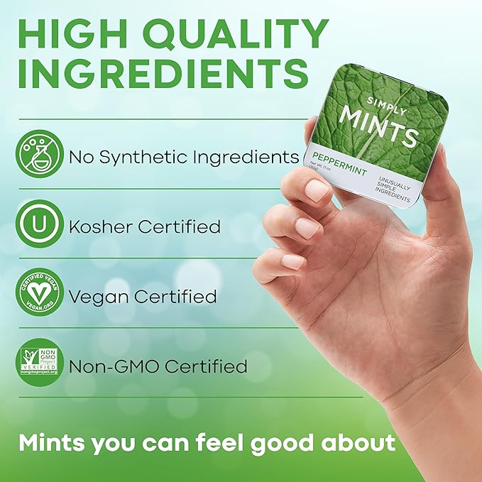 SIMPLY Mints | Peppermint Breath Mints | Pack of Six (180 Pieces Total) | Breath Freshening + Aspartame-Free + Vegan + non-GMO