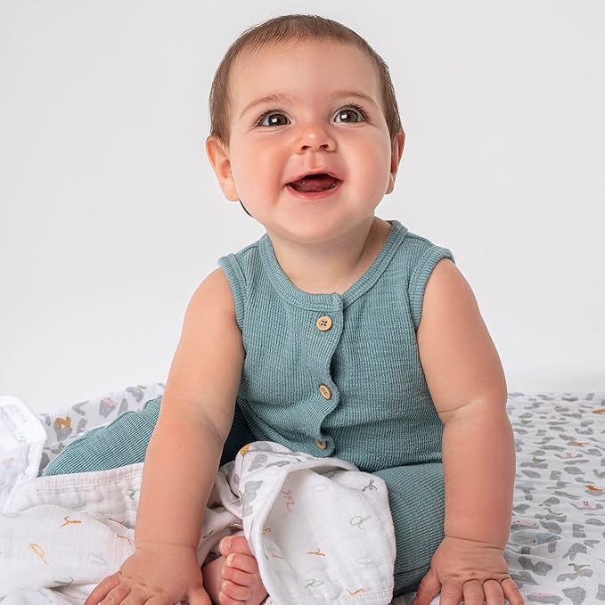 aden + anais Essentials Dream Blanket, Muslin Baby Blankets for Girls & Boys, Ideal Lightweight Newborn Nursery & Crib Blanket, Alphabet Animals