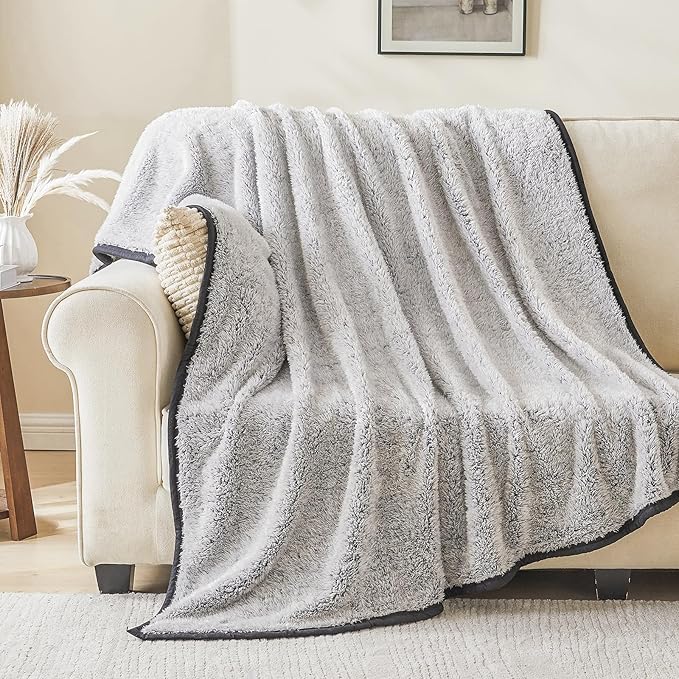 EMME Fuzzy Blanket Soft Fleece Throw Blankets for Women, Fluffy Sherpa Throws(Black,108"x90")