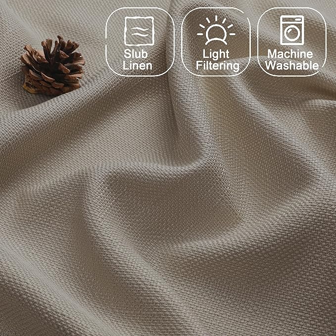 Chyhomenyc Curtains 30 Inch Length, Faux Linen Textured Small Cafe Curtains, Light Filtering Short Curtains for Bathroom Curtains Window, 30x30 Inch, 2PCS, Stone Beige