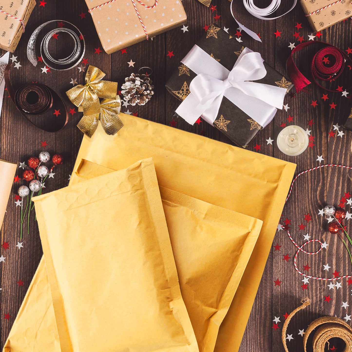 Yens Kraft Bubble Mailers 4x8 inch 500 pack Seal Adhesive Shipping Bags, Cushioning Padded Envelopes for Shipping, Mailing, Packaging Usable Space 4x7 KF#000-500