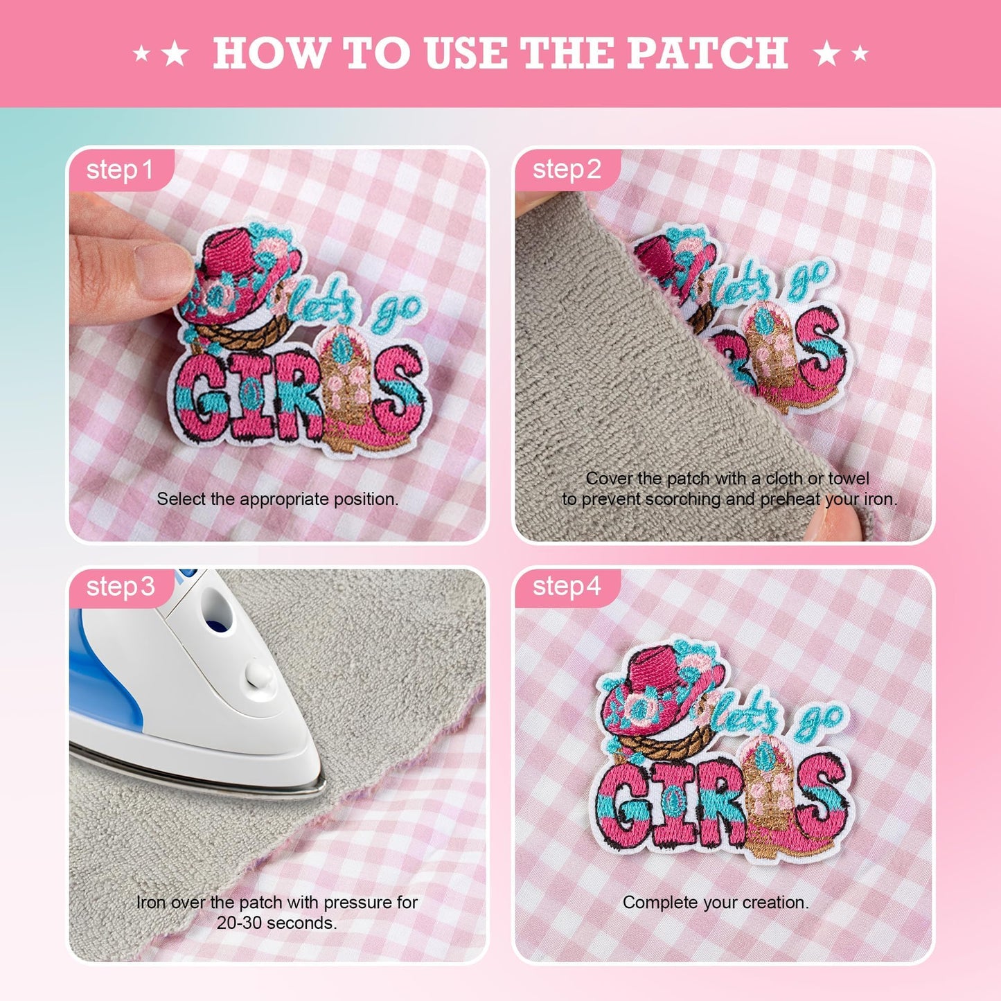ZIFTY 36Pcs Iron on Patches for Clothes Hat Western Cowgirl Pink Embroidered Patches for Backpacks Applique Aesthetic Stuff Bulk for Clothing, Jackets, Jeans, Hats DIY Accessories