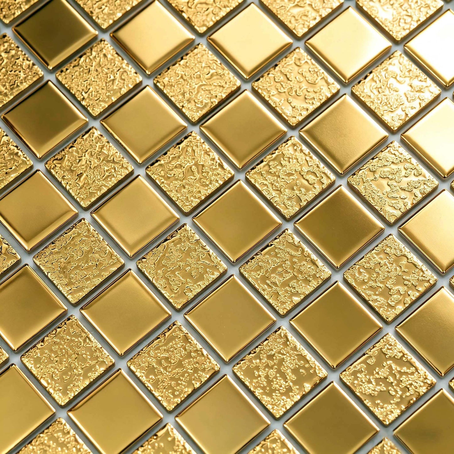 Hominter Gold Mosaic Tile for Kitchen Backsplash, Glossy Textured Ceramic Wall Tiles, Waterproof Bathroom Shower and Fireplace Accent Wall Decor, 5 Square Feet