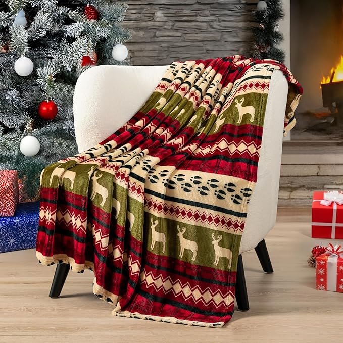 PAVILIA Christmas Throw Blanket | Red Christmas Holiday Fleece Blanket | Soft, Plush, Warm Winter Cabin Throw, 50x60 (Red Christmas)