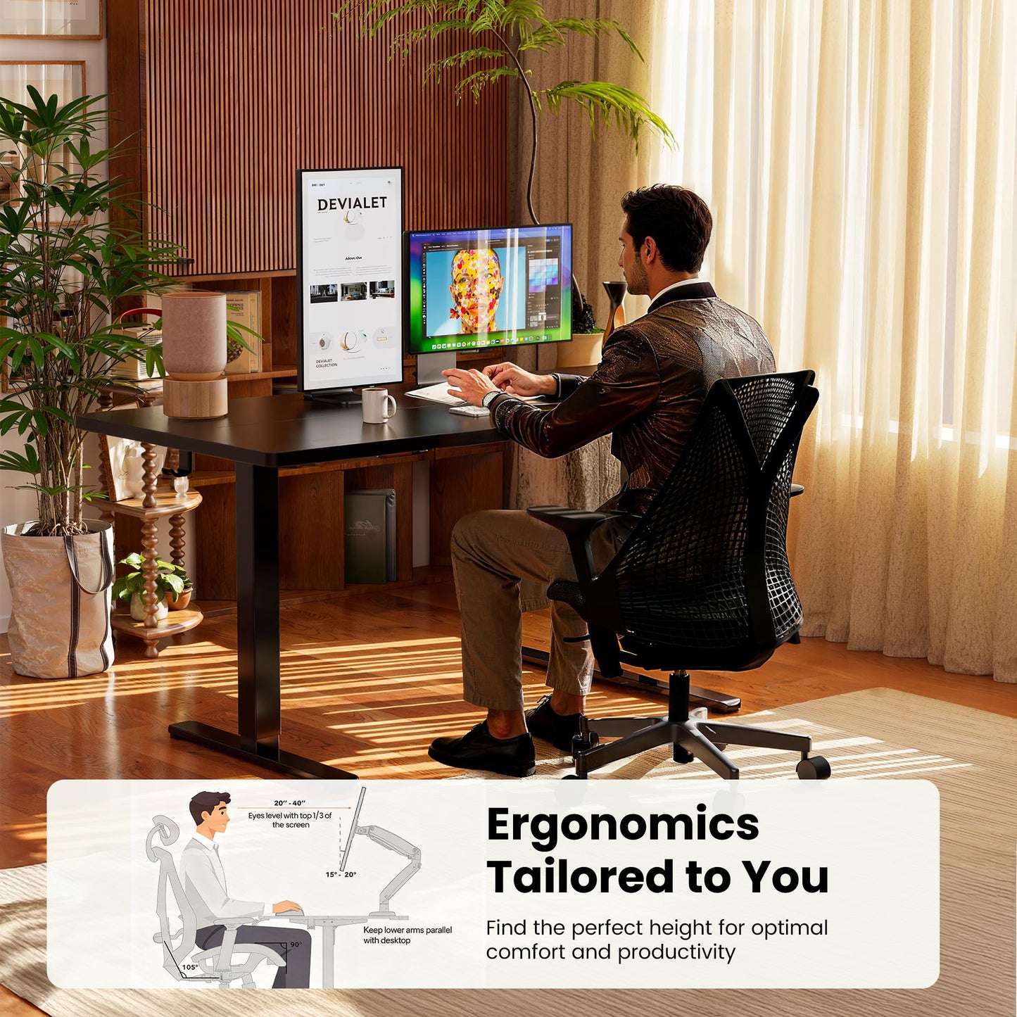 ErGear Height Adjustable Electric Standing Desk, 48 x 24 Inches Sit Stand up Desk, Memory Computer Home Office Desk, Black
