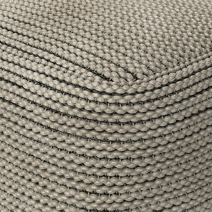 SIMPLIHOME Eastmont Square Pouf - 18 inch Wide Handwoven PET Polyester Ottoman in Cream, Boho Indoor/Outdoor Footstool or Extra Seating for Living Room, Bedroom, or Patio, Assembled