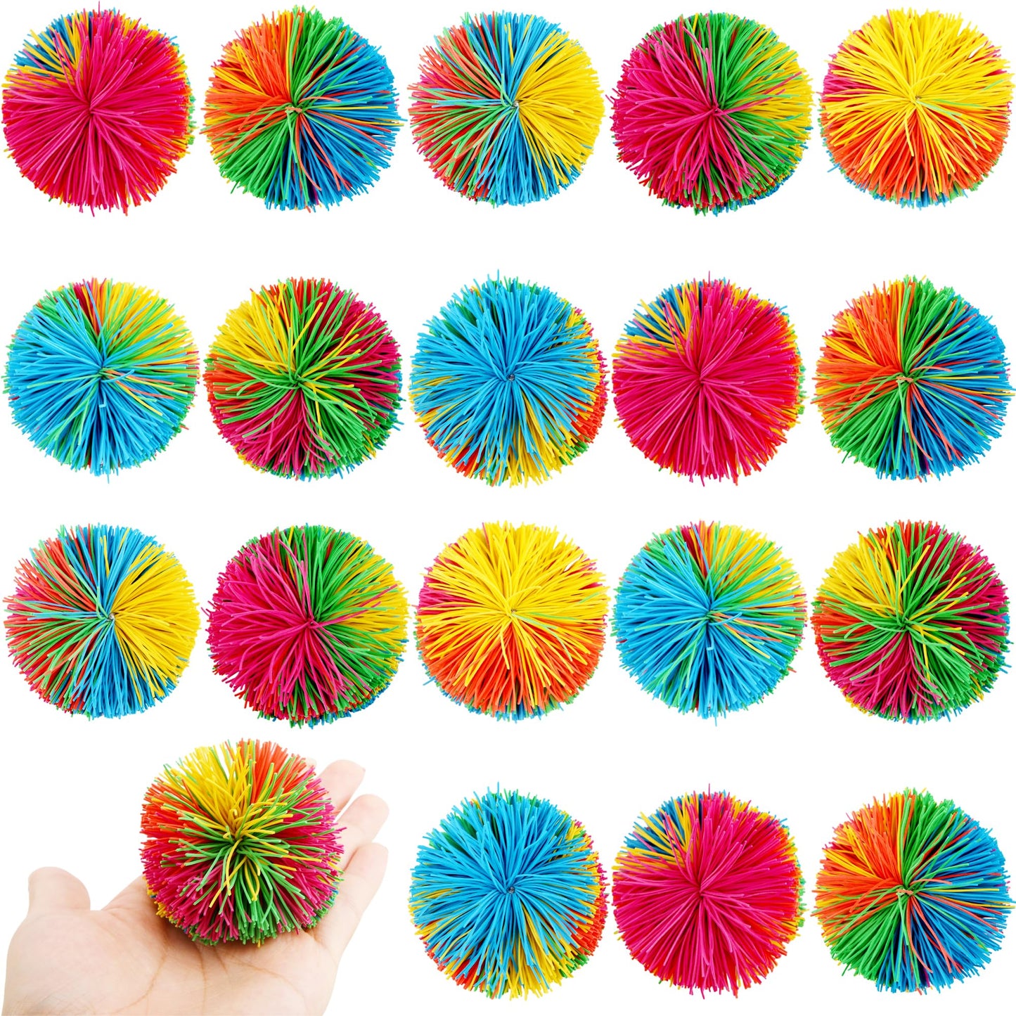 Cagemoga 18 Pack 2.36 Inch Stringy Balls Soft Rainbow Stringy Balls Silicone Silk Ball Active Fun Toy for Kids Birthday Christmas Easter Party Favors Classroom Rewards Gift Bag Fillers