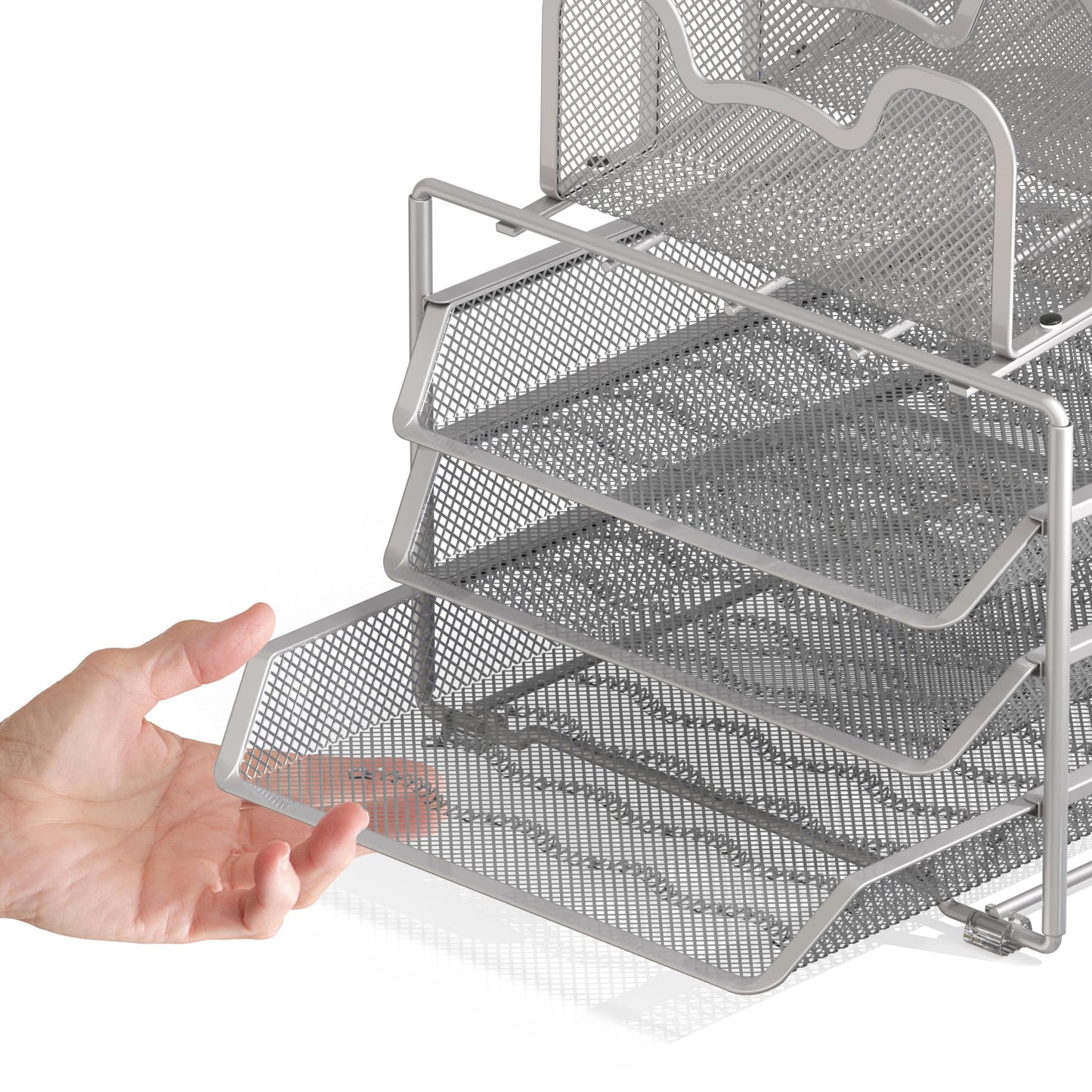 Simple Houseware Desk Organizer with 3 Sliding Tray and 5 Stacking Sections, Silver
