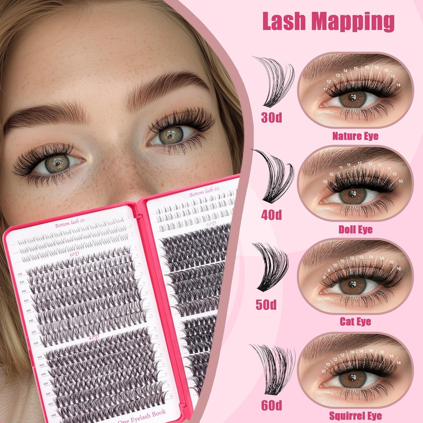 CCODDY Lash Clusters Kit - False Eyelash with Bottom Lashes - 748 Pieces - Black, Synthetic, Lightweight & Soft Fibers - D Curl Upper & 5-7MM Bottom - No Adhesives Included