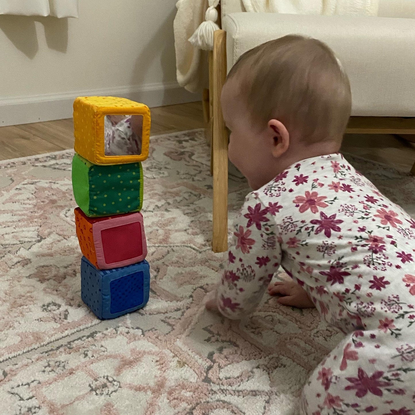 HABA Soft Blocks for Babies 6-24 Months, Happy Quartett Sensory Toy Features a Unique Sound & Texture in All 4 Baby Blocks
