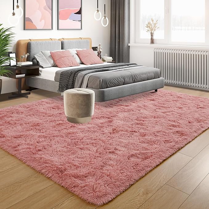Tepook Super Soft Fluffy Rugs for Living Room, Shag 6x9 Area Rugs for Bedroom, Modern Shaggy Rug Fuzzy Carpets for Kids, Plush Indoor Nursery Home Decor Rug with Non-Slip Bottom, Blush