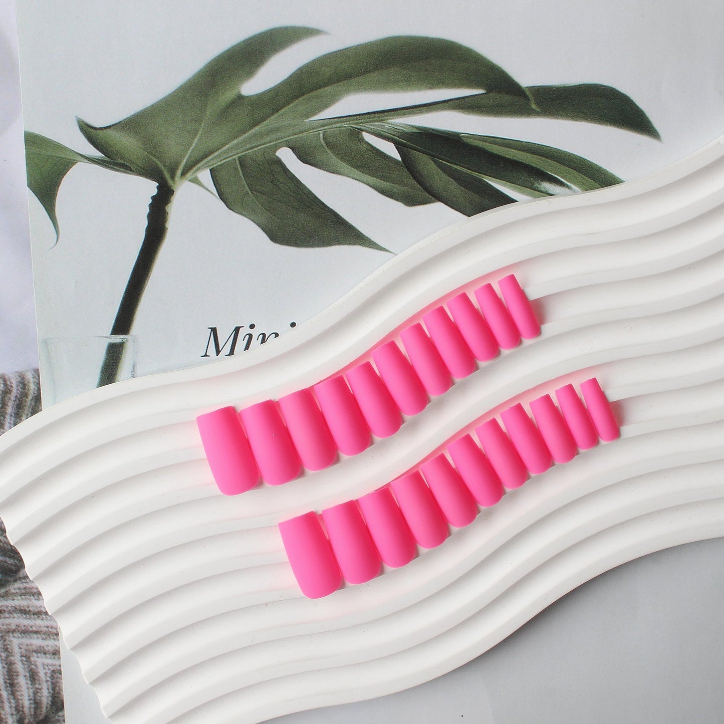 KQueenest Matte Hot Pink Press on Nails Long Medium Square, Neon Pink Fake Nails Medium Coffin, Sheer Color Acrylic Nails Press ons, Reusable Soft Gel Glue on Nails for Women Fall Winter