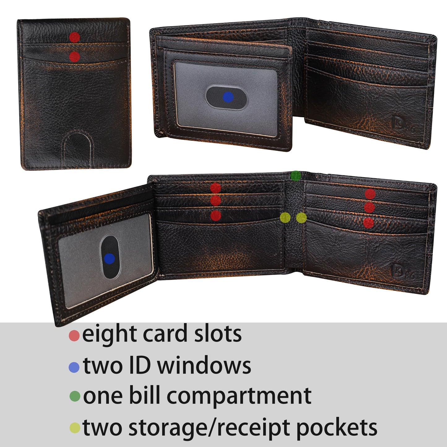 DK86 USA Flag Wallet for Men Slim Rfid Bifold Genuine Leather 2 ID Window With Gift Box (black brown with US flag)