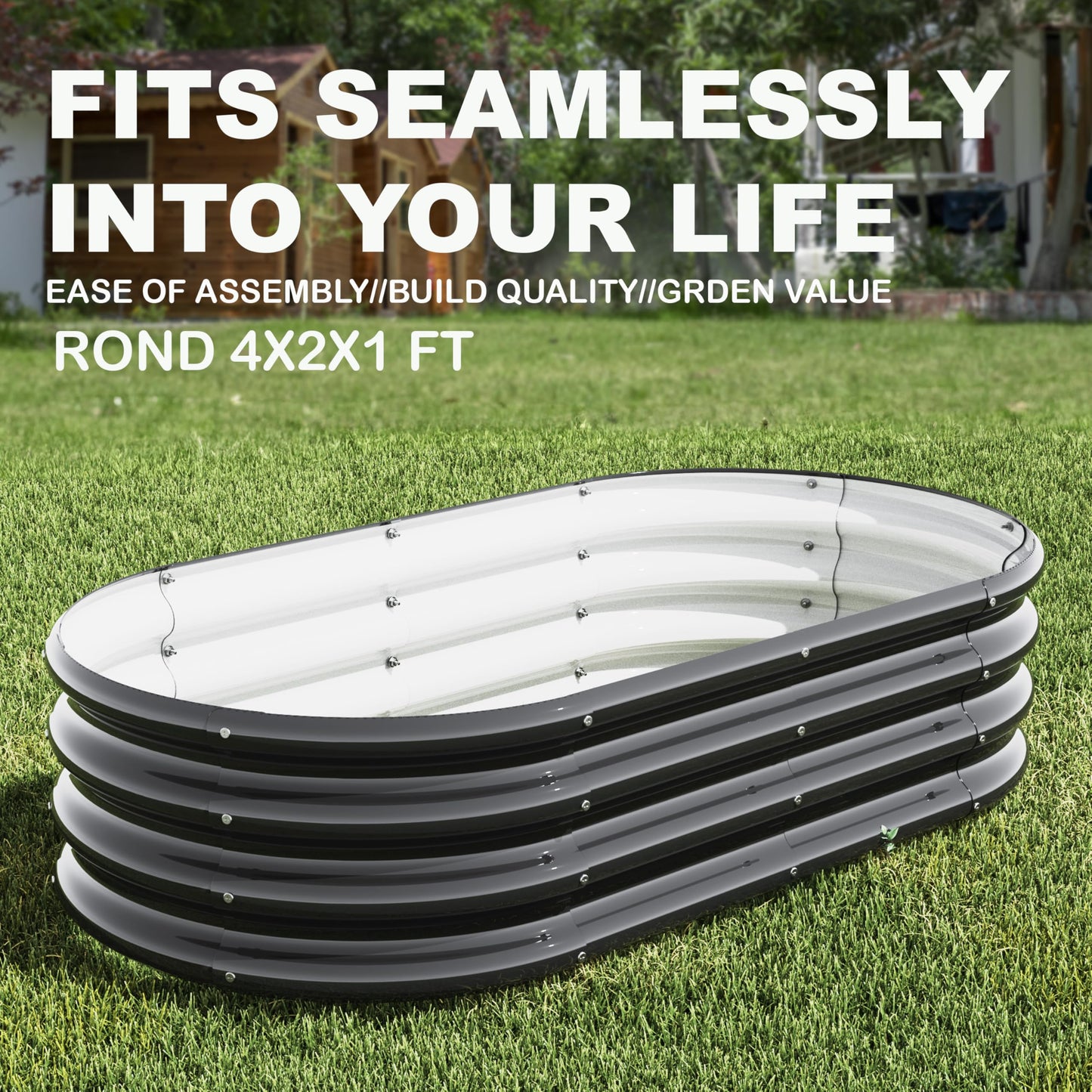 ATRANURE 2Pcs 4X2X1ft Oval Raised Garden Bed Kit,Galvanized Raised Garden Beds Outdoor, Metal Planter Box Steel Kit Flower Herb,Vegetables..Black