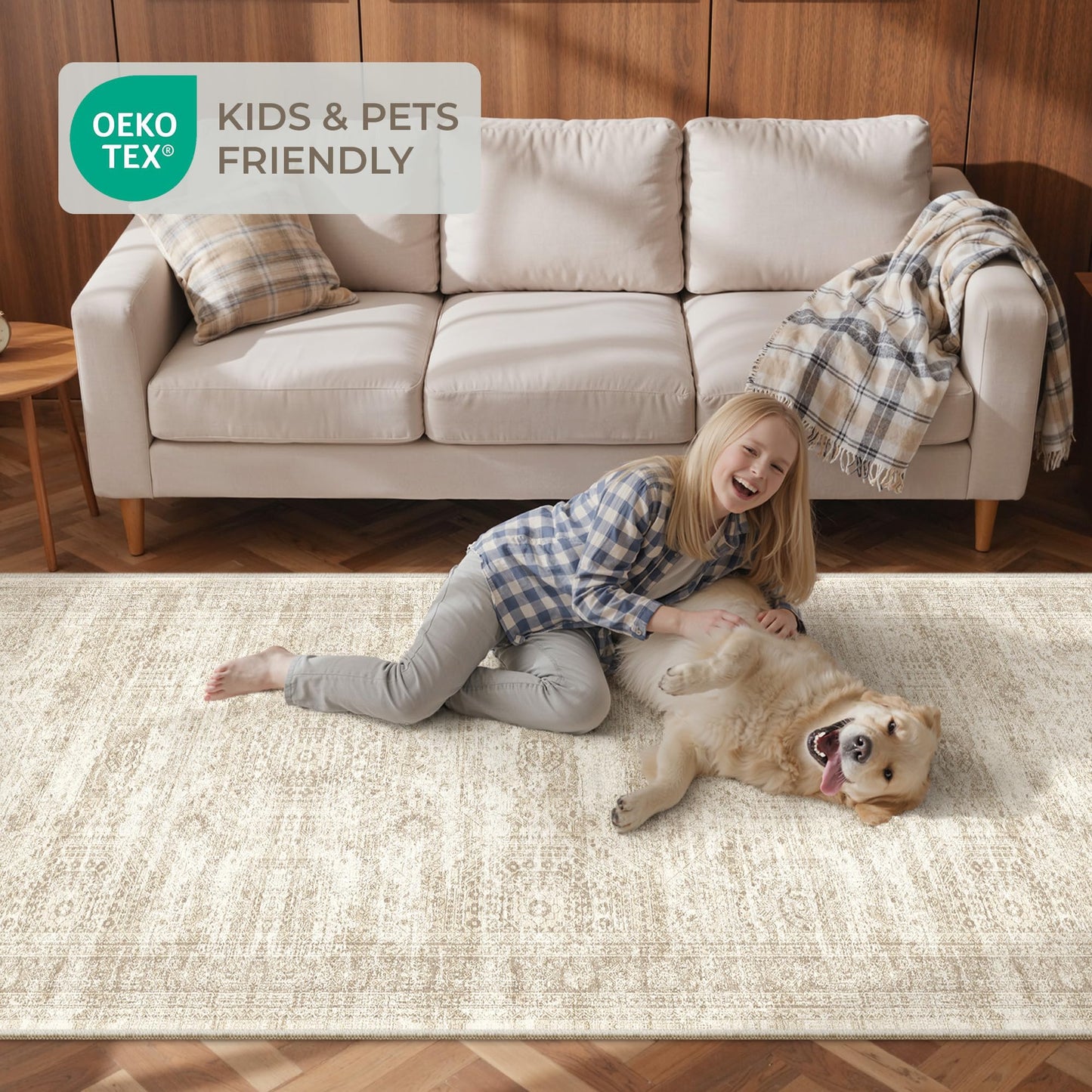 Restydon Rug Runners for Hallways Non Slip - 2x8 Runner Rug for Bedroom, Washable Runner with Rubber Backing, Soft Low-Pile Carpet for Kitchen, Laundry, Bathroom (2'x8', Beige/Ivory)