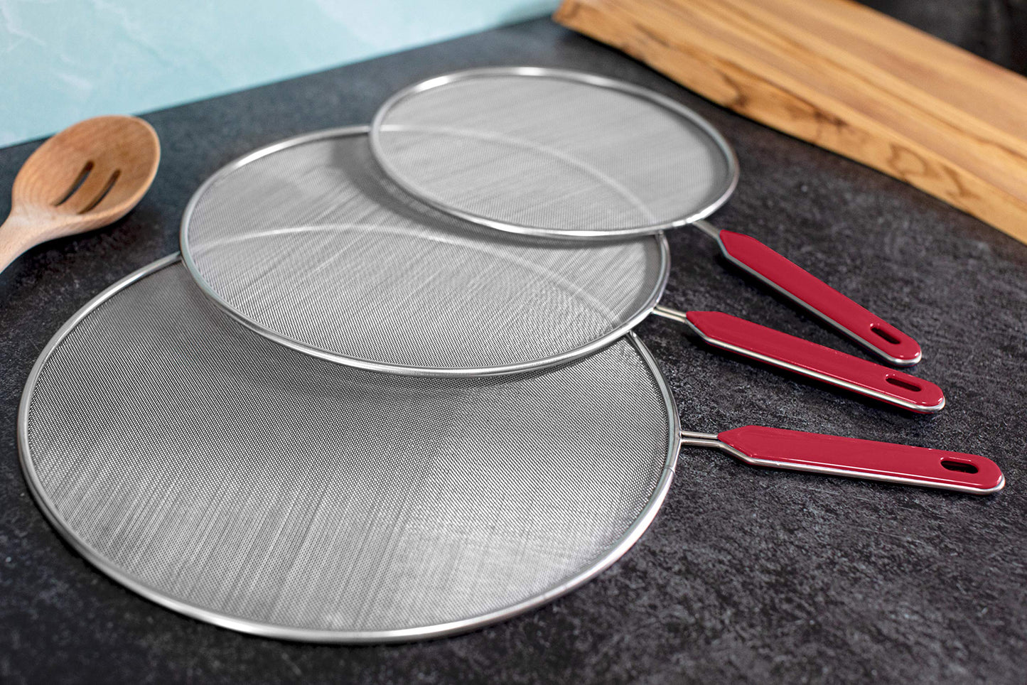 BitimexHome Grease Splatter Screen For Frying Pan Cooking Set of 3 (8", 10" and 11") Fine Mesh Iron Skillet Lid Guard Shield