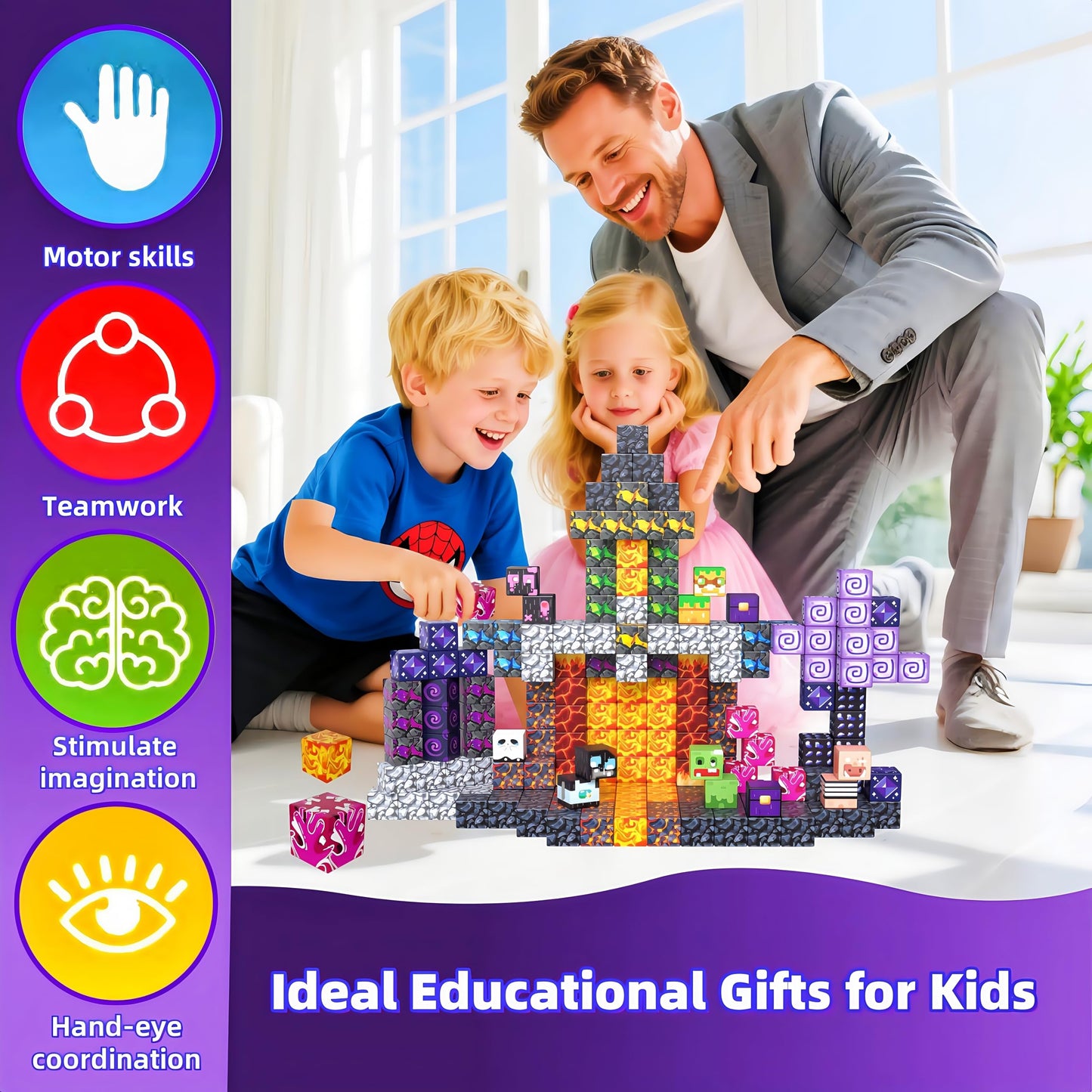 ATTEASAY Magnetic Blocks, 120 PCS Magnetic Building Blocks, STEM Constructions Magnet Blocks for Boys Girls Age 3 4 5 6 7 8 9 10, Sensory Stacking Toy Christmas Birthday Gifts for Kids
