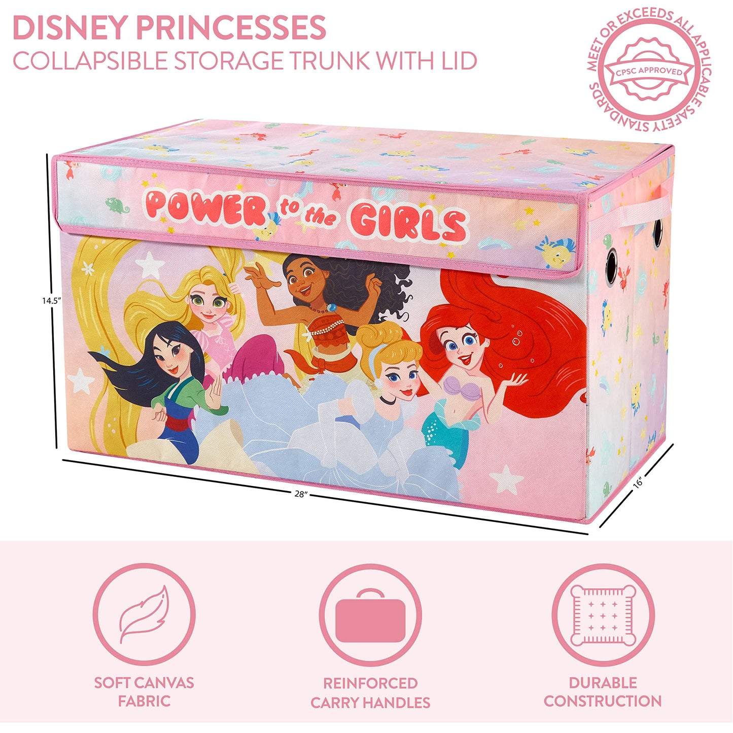 Idea Nuova Disney Princess Collapsible Toy Storage Trunk with Lid, 28" W x 16" D x 14.5" H