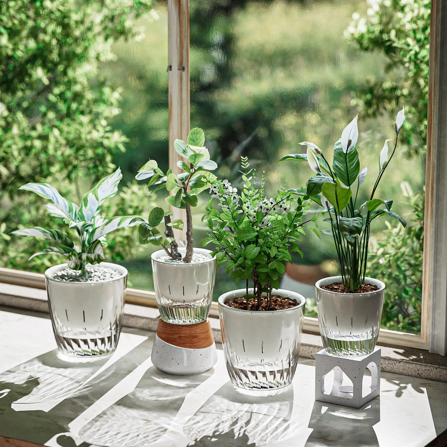Etvski Self Watering Planters - 2 Pack, 6 Inch Transparent Flower Pots for Indoor Plants, Perfect for African Violet, Monstera, Succulents, Herbs & Decorative Flowers