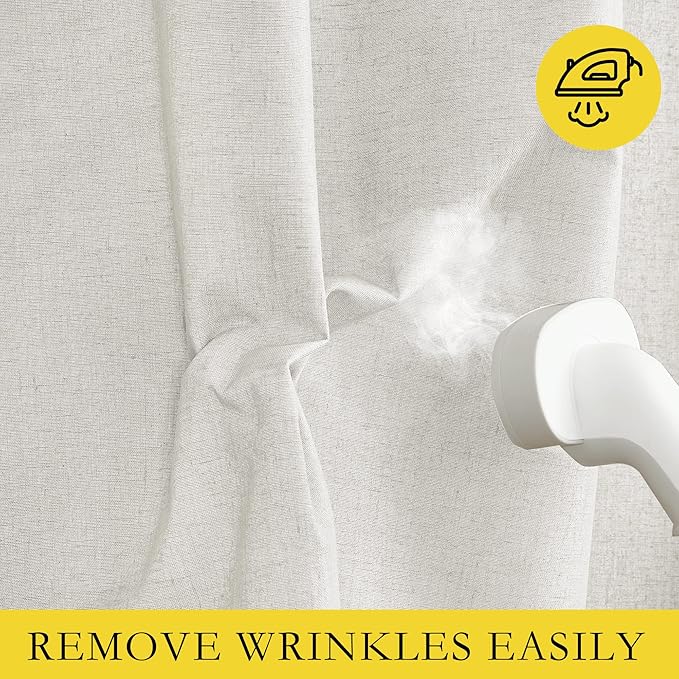 NICETOWN 100% Absolutely Blackout Linen Curtains with Thermal Insulated White Liner, Ivory, 62" Wide, 2 Pieces, Privacy Vertical Window Drapes for Office Laundry Living Room Windows 84 inch Long