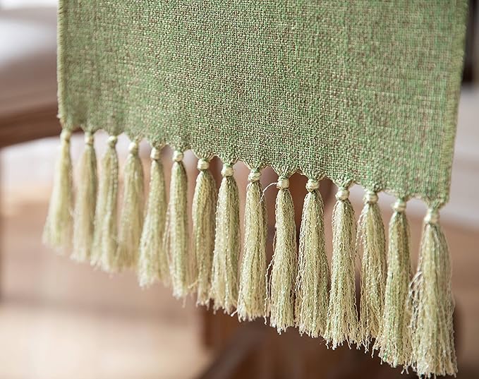 ZeeMart Green Table Runners 36 Inches Long, Burlap Linen Style Rustic Farmhouse Table Runner, Small Short Boho Coffee Table Runner, 13x36 Inches, Grass Green