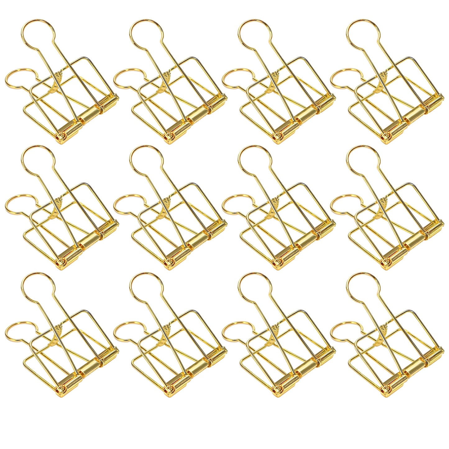 12 Pcs Gold Wire Binder Clips 2 inch Large Hollow Out Long Tail Binder Clips Clamps 51mm for Paperwork, Sewing Crafts, Teacher, Office School Supplies, Food Packages