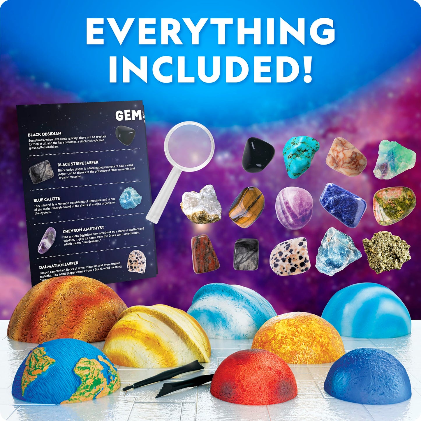 National Geographic Ultimate Space Gemstone Dig Kit – 8 Planet-Shaped Bricks with 16 Real Rock & Gemstone Specimens, Gems for Kids, Excavation Digging Activity, Gem Mining Kit
