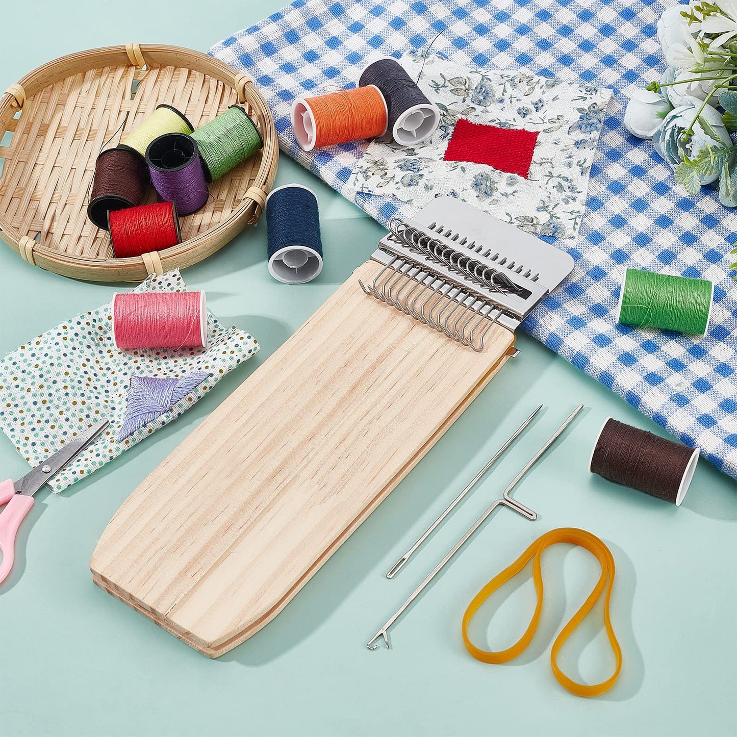 arricraft Wood Knitting Looms, Mini Weaving Frame Loom Kit with Pin Rubber Findings for DIY Weaving Arts, Repair Clothes, Mending Jeans