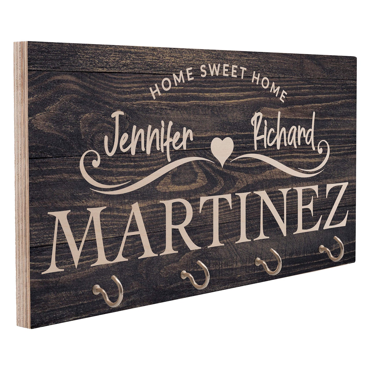 Personalized Wood Key Hanger for Wall | New Home Décor Gift for Wedding Housewarming | Customized Gifts for Couple Mr Mrs Key Ring Holder Hook | Key Rack | C01D07