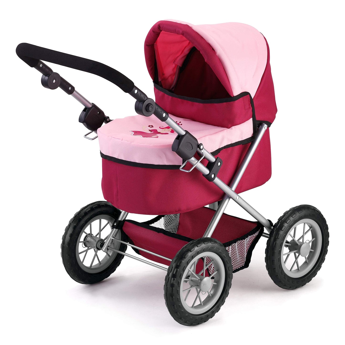 Bayer Trendy Doll Pram Stroller for Dolls up to 46 cm with Adjustable Handle and Storage Basket