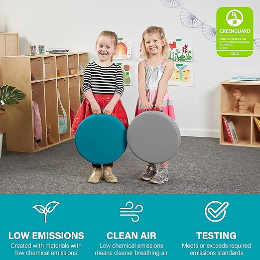 Factory Direct Partners SoftScape 15 inch Round Classroom Floor Cushions with Handles; Flex Seating for Daycare, Preschool, Playroom; 2 inch Thick Deluxe Foam (6-Piece) - Gray/Light Gray, 11232-GYLG