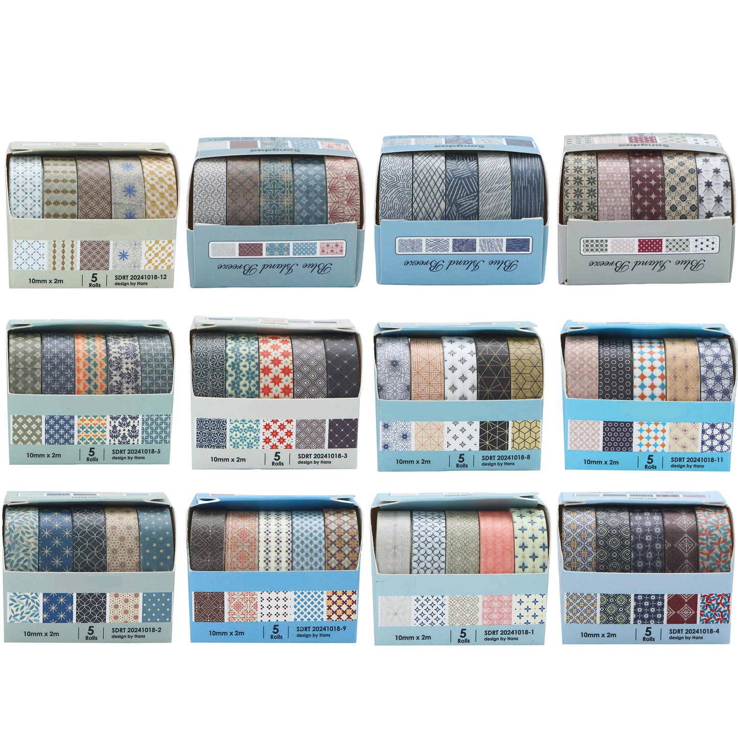 YUBX Basic Patterns Washi Tape Set 60 Rolls Geometric Elegance Decorative Skinny Masking Tapes for Arts, DIY Crafts, Journals, Planners, Scrapbook, Wrapping