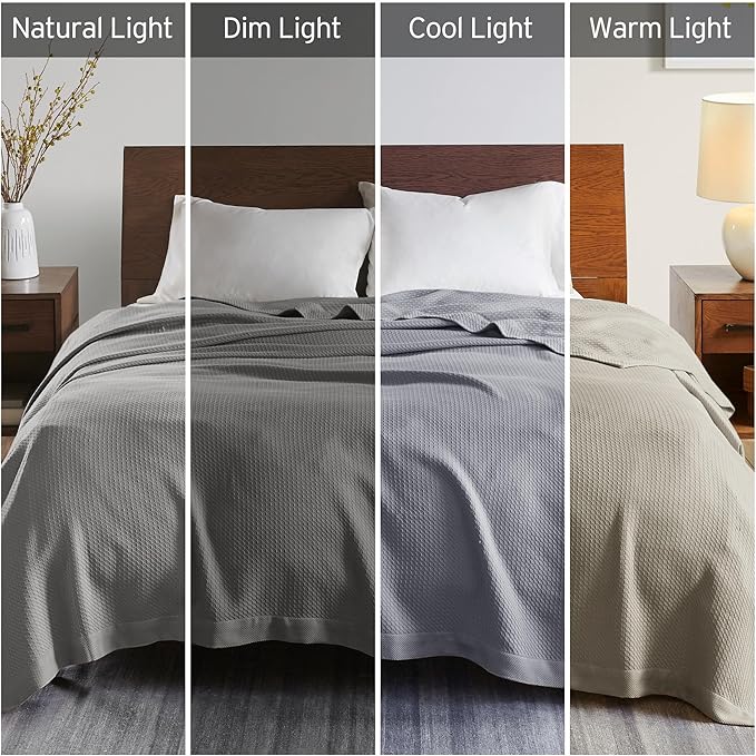 Madison Park Egyptian Cotton Luxury Blanket Grey 66x90 Twin Size Knit Premium Soft Cozy 100% Cerified Egyptian Cotton For Bed, Couch or Sofa