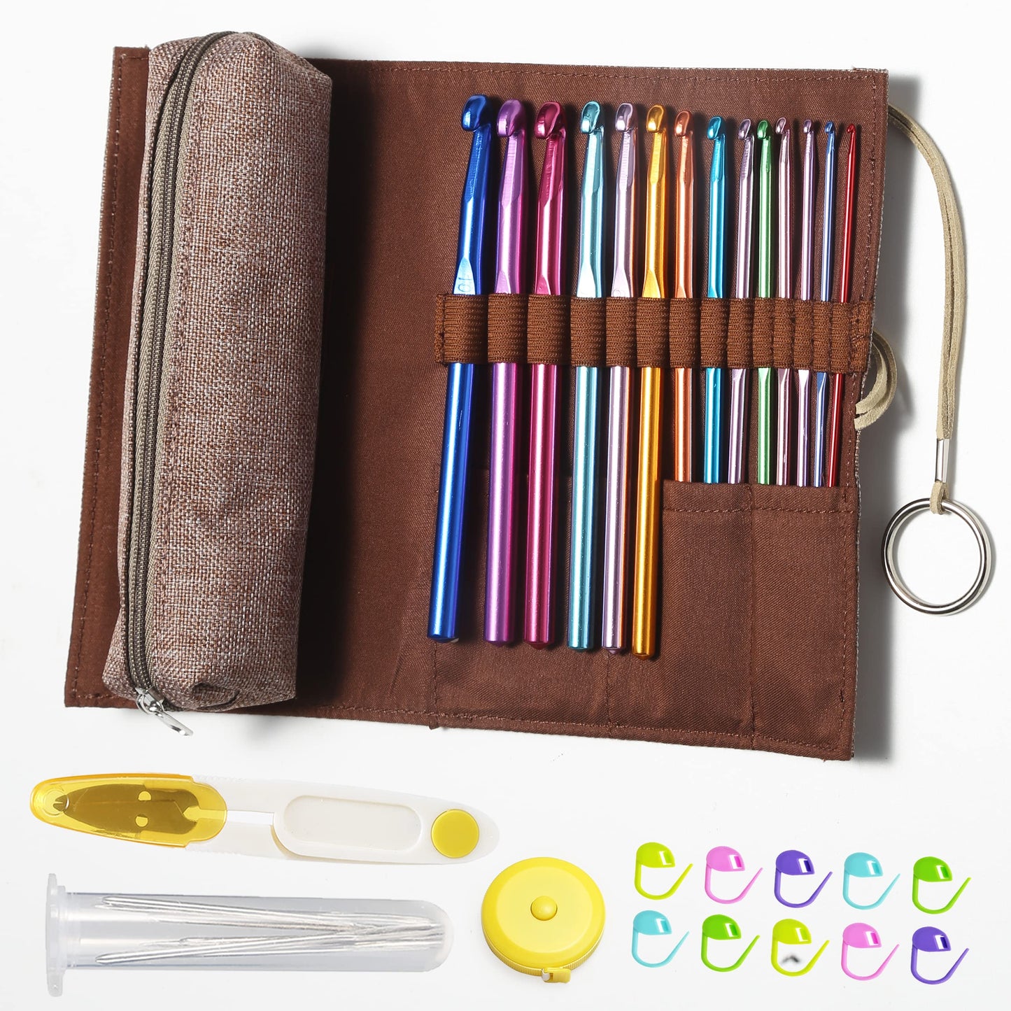 YOJOB Traditional 14 Sizes Crochet Hooks Kit, Super Smooth Crochet Needle for Beginners or Advanced (Coffee)