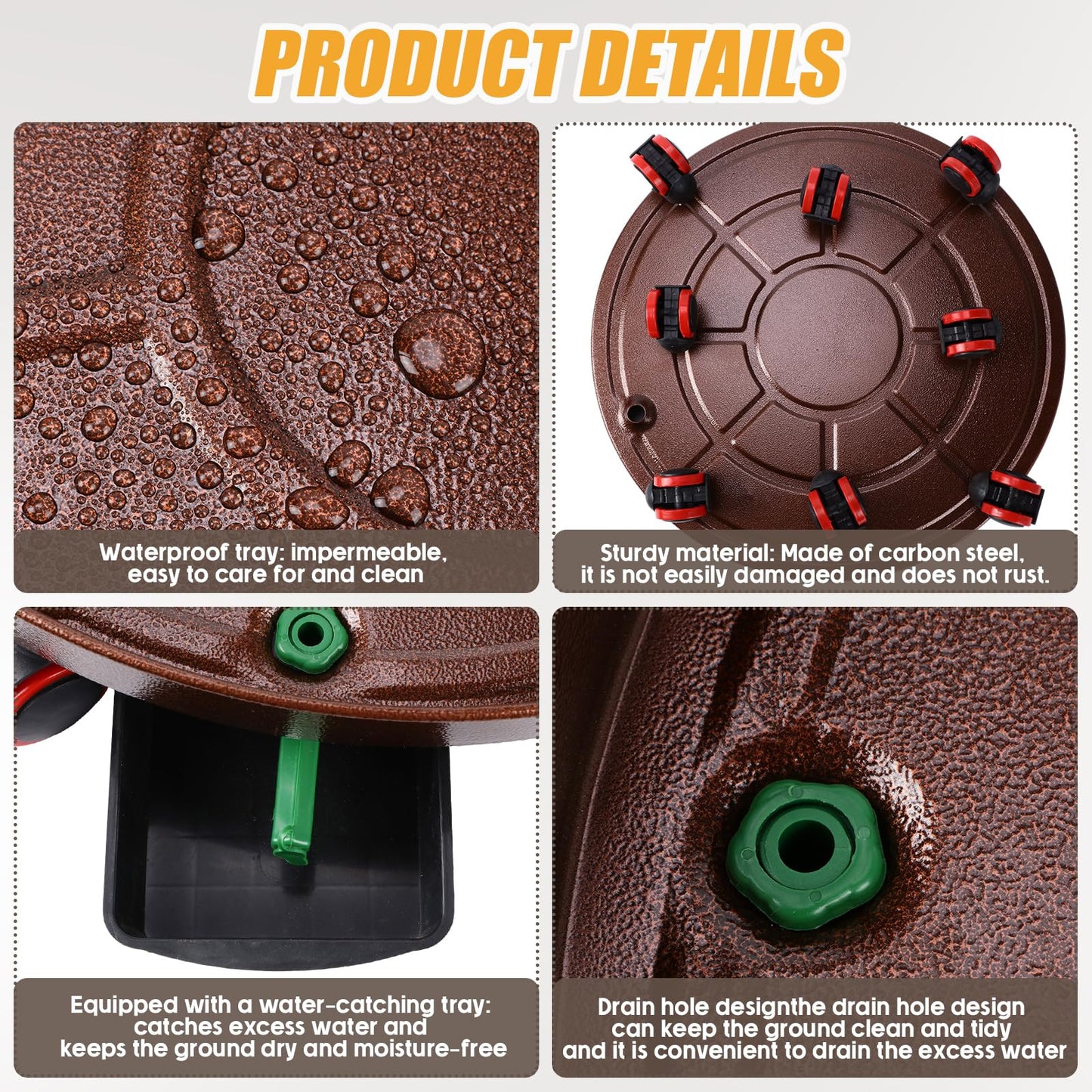 FoldTier 2 Pack 20 Inch Plant Stand with Lockable Wheels Heavy Duty Metal Caddy with Drain Hole Round Rolling Planter Large Flower Pot Dolly for Indoor Outdoor