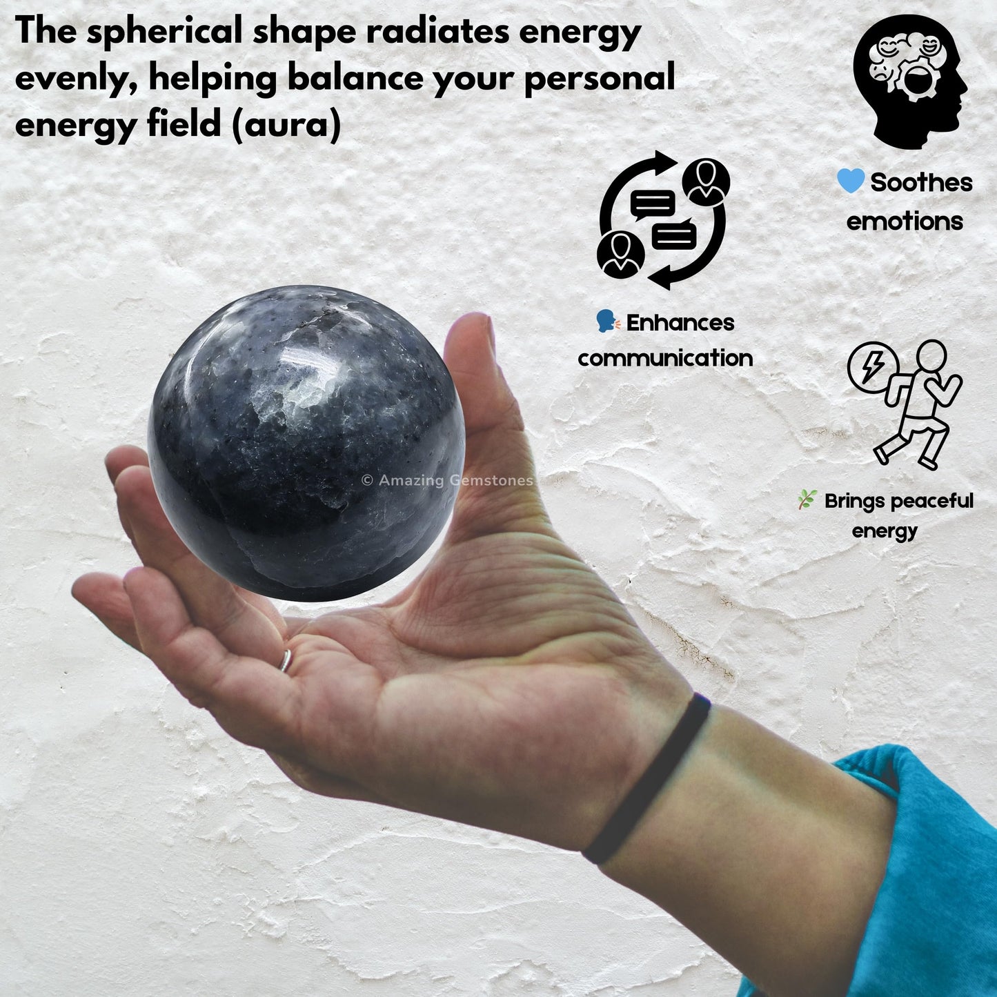 Amazing Gemstone Iolite Crystal Ball with Stand - 2 Inches Crystal Sphere Meditation Balls for Witchcraft and Decorative Balls