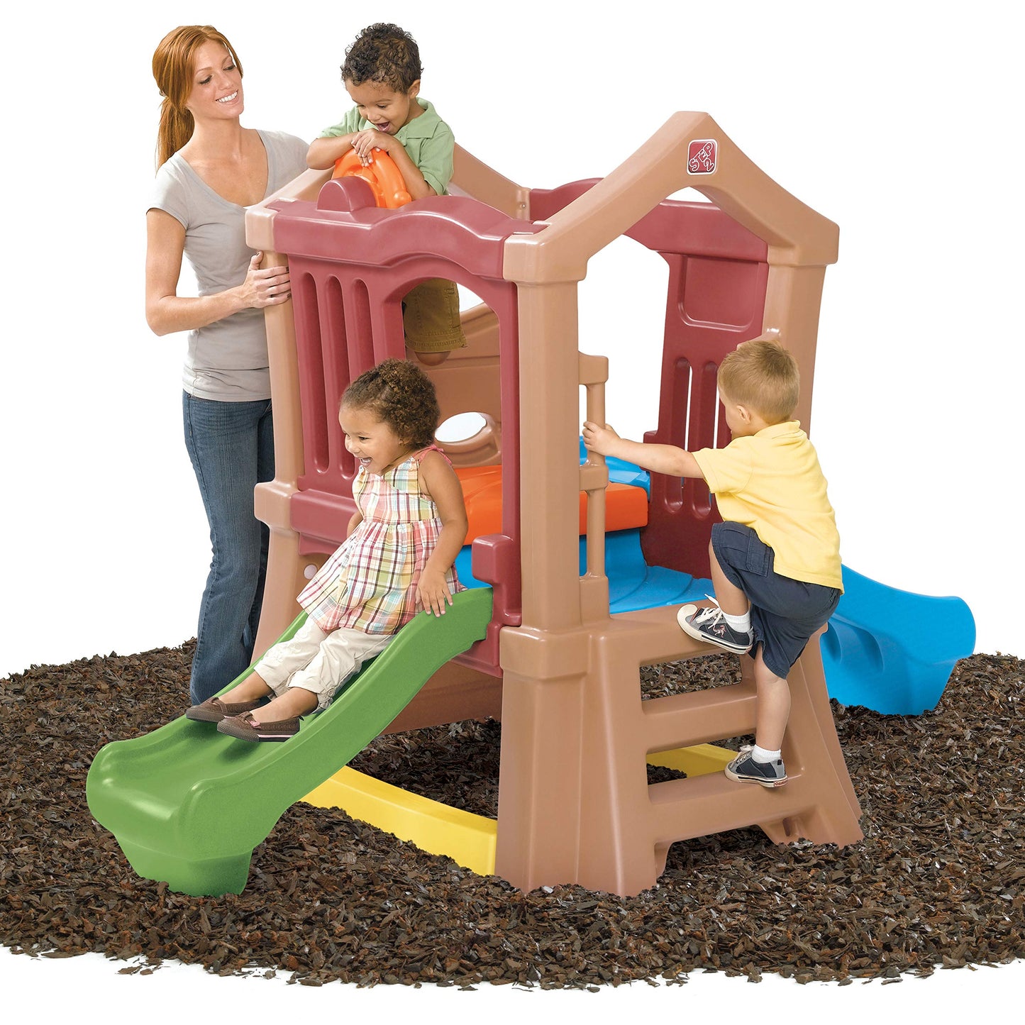 Step2 Play Up Double Slide Climber, Kids Outdoor Playset, Backyard Playground Set, 2 Slides, Elevated Playhouse, Outside Jungle Gym, For Toddlers 2-6 Years Old