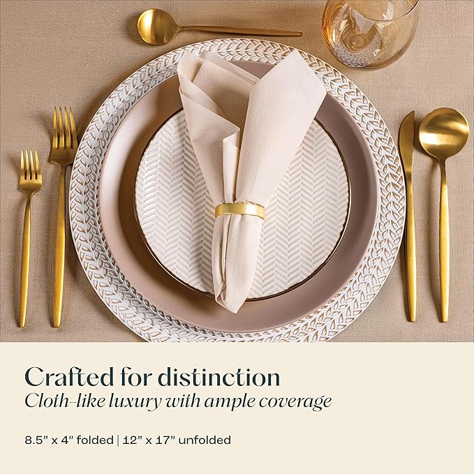 50-Pack Disposable Linen-Feel Beige Napkins, 12" x 17" Cloth-Like Paper Dinner Napkins For Wedding, Bathroom, Party Or Event