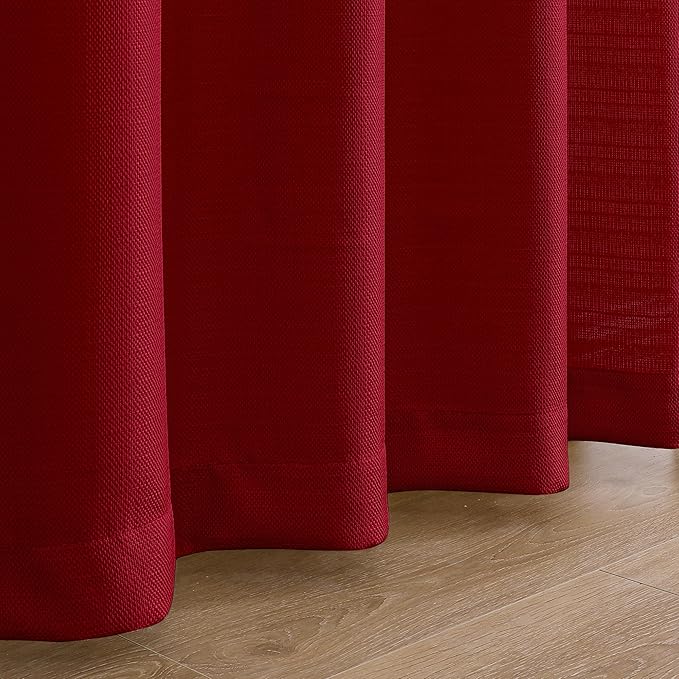 Chyhomenyc Christmas 2 Panels Red Kitchen Curtains 36 Inch Length, Faux Linen Textured Small Cafe Curtain Tiers, Light Filtering Short Window Curtains for Bathroom Basement, 30x36 inch, 2PCS