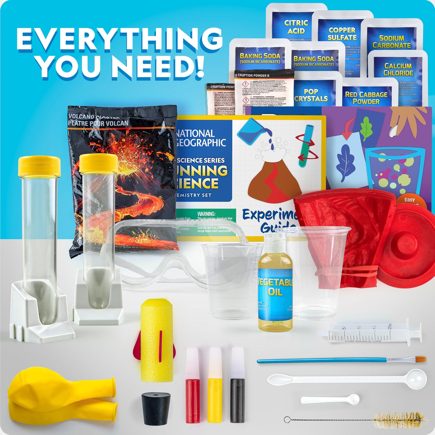Blue Marble National Geographic Stunning Chemistry Set - Mega Science Kit with 45 Easy Experiments- Make a Volcano and Launch a Rocket, STEM Projects for Kids Ages 8-12, Science Toys