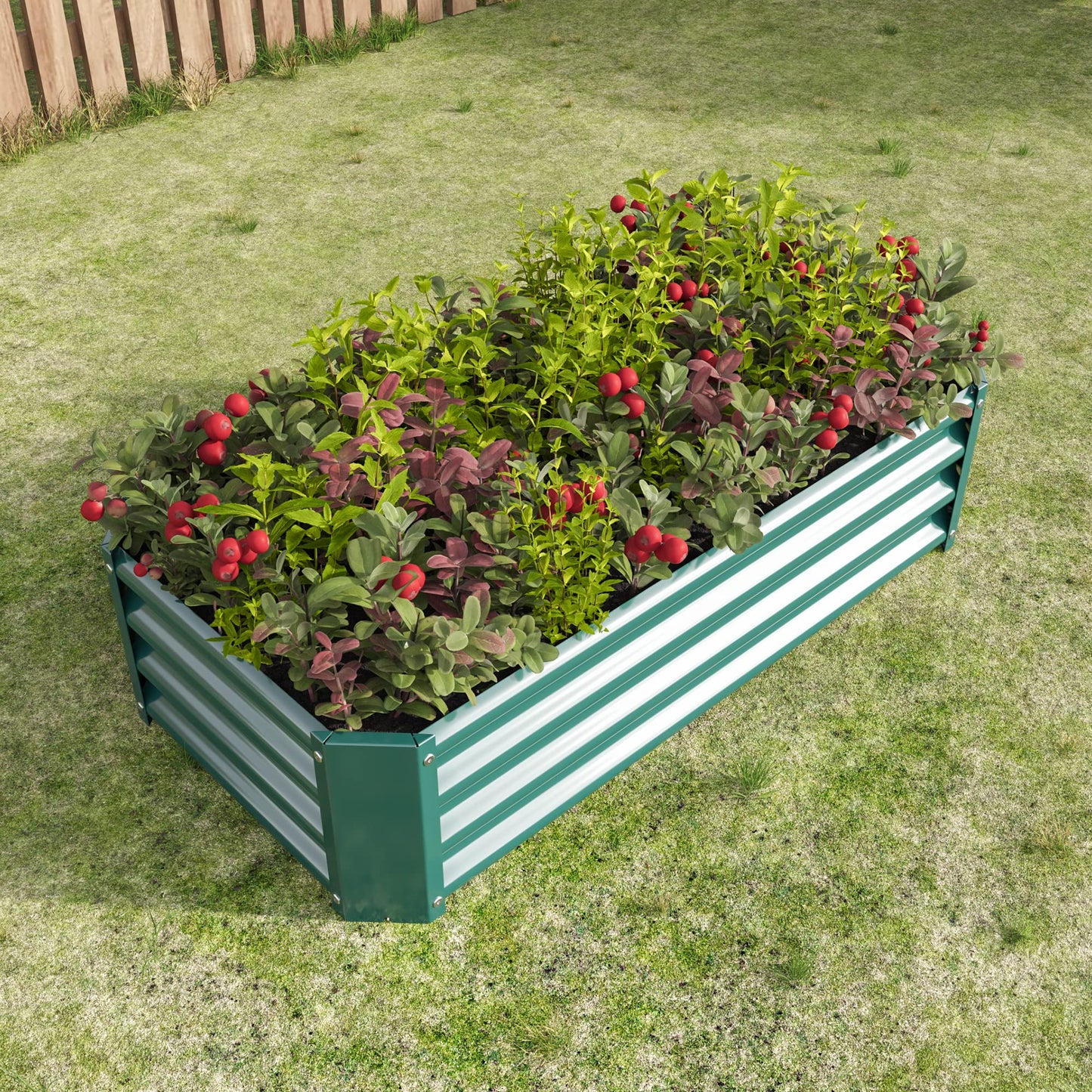 Metal Raised Garden Bed Outdoor, Rectangle Galvanized Rustproof Raised Planter Boxes for Flowers, Plants, Vegetables, Herbs (Green, 4x2x1FT)