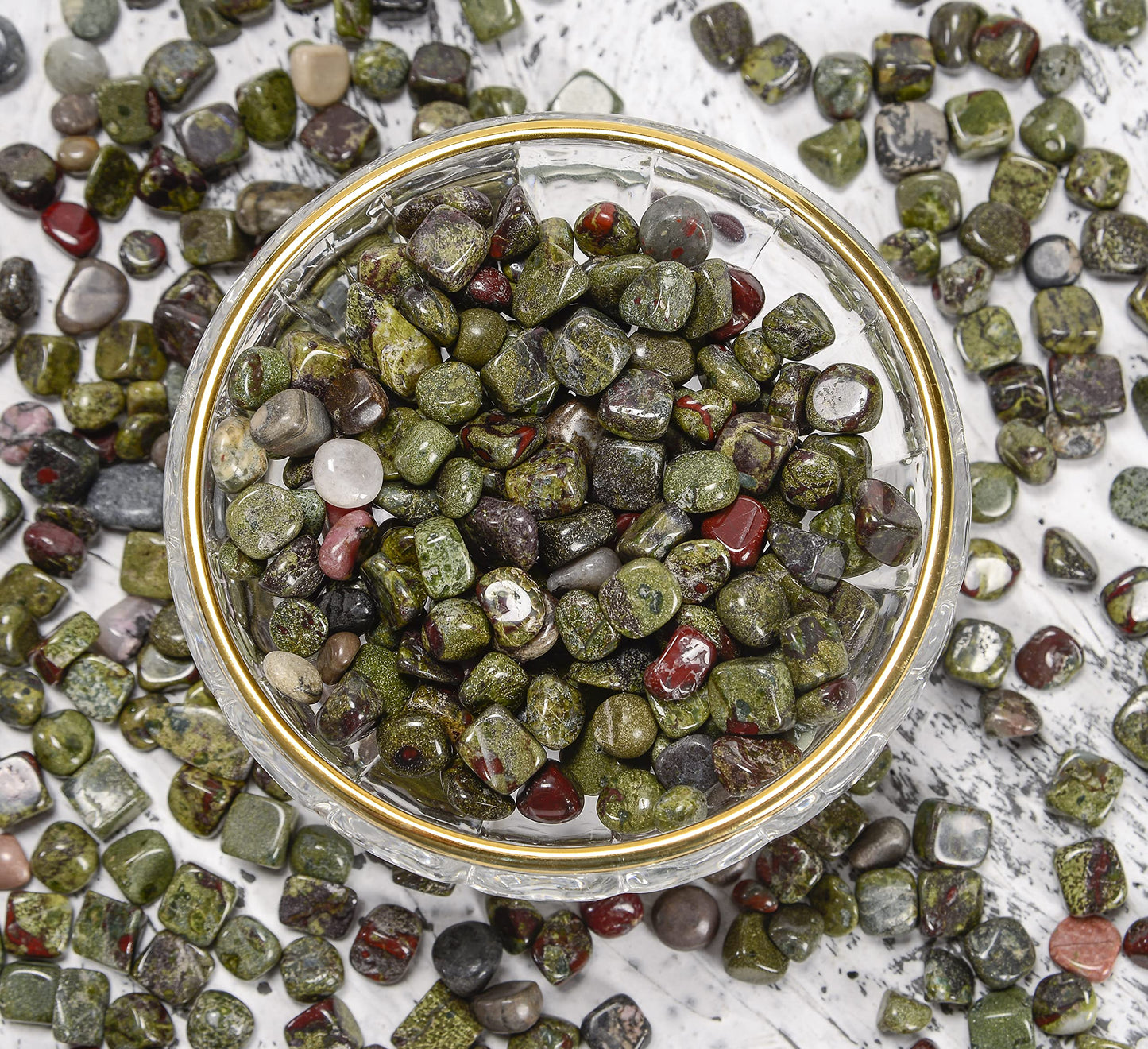 Crocon 1LB Dragon Bloodstone Tumbled Stones and Crystals bulk 2000+ Carats Natural Crystal Kit for Reiki Healing Crystals Polished Tumble Stones Chakra Reiki Balancing Gift Home Decor DIY Crafts