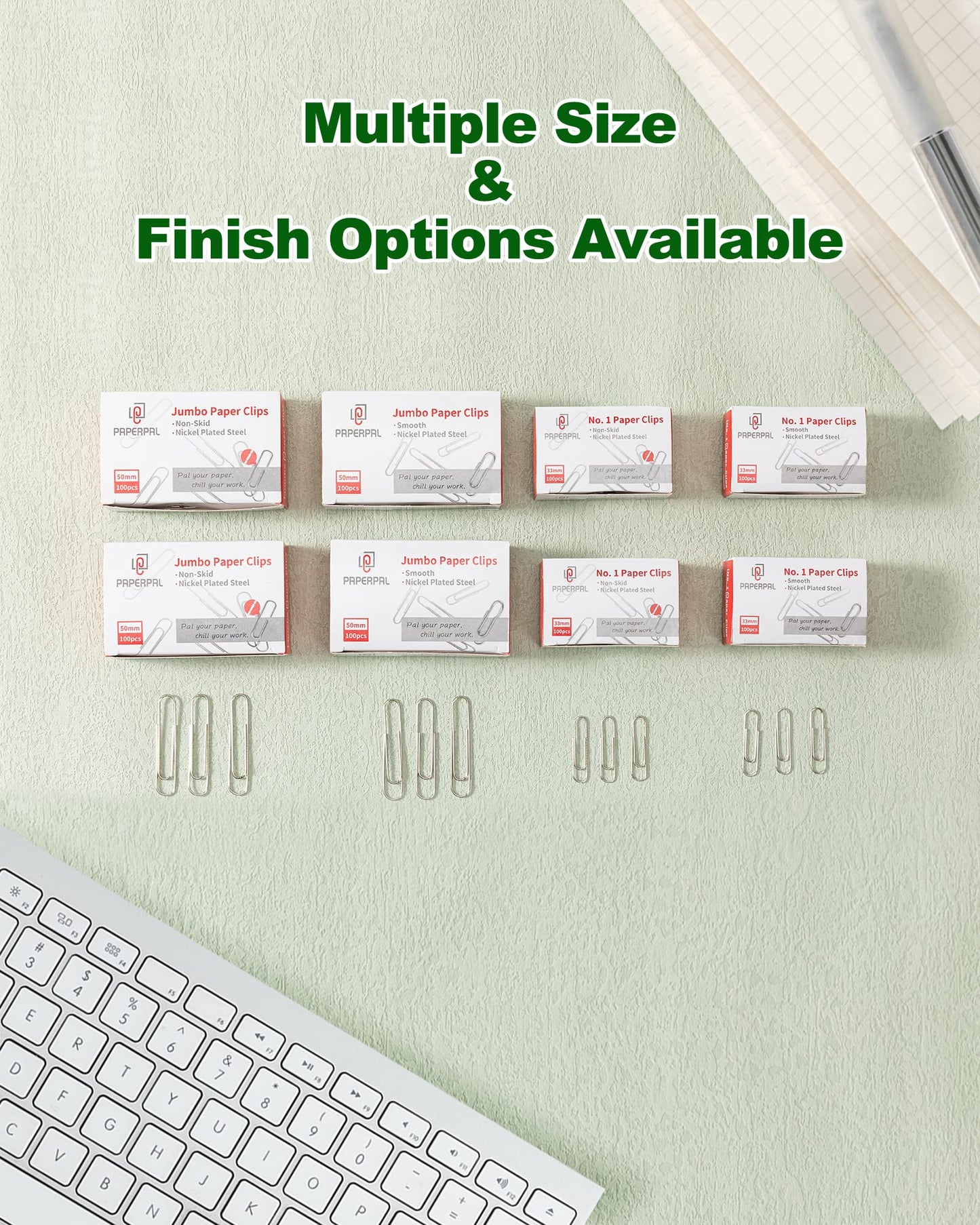 PAPERPAL Paperclips for Office School & Personal Use, Jumbo Nonskid Paper Clip (2"), 1000 Large Paper Clips (10 Boxes of 100 Each), Silver