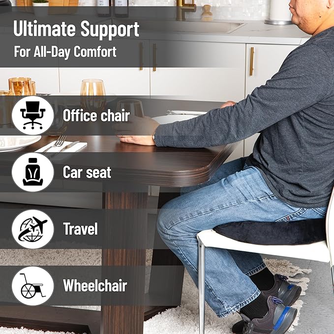 Mind Reader Memory Foam Seat Cushion, Air-Cloud Technology, Ergonomic Pressure Relief for Office, Car, and More, Relieves Hip, Tailbone, Coccyx & Sciatica Pain, 18" L x 13.5" W x 2.75" H, Black