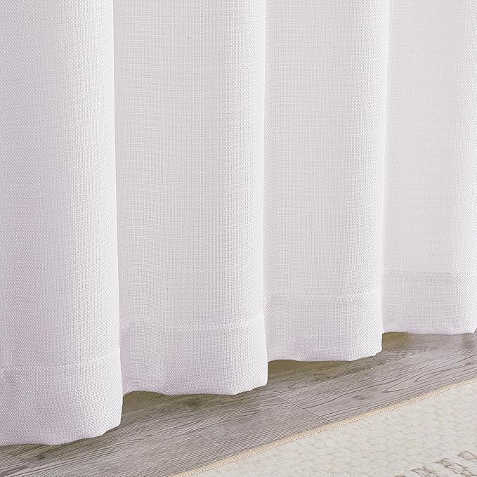 Chyhomenyc White Curtains 63 Inch Length 2 Panels, Faux Linen Textured Semi Light Filtering Soft Airy Rod Pocket Window Treatment Drapes for Living Room Bedroom, 40Wx63L Inch, Set of 2