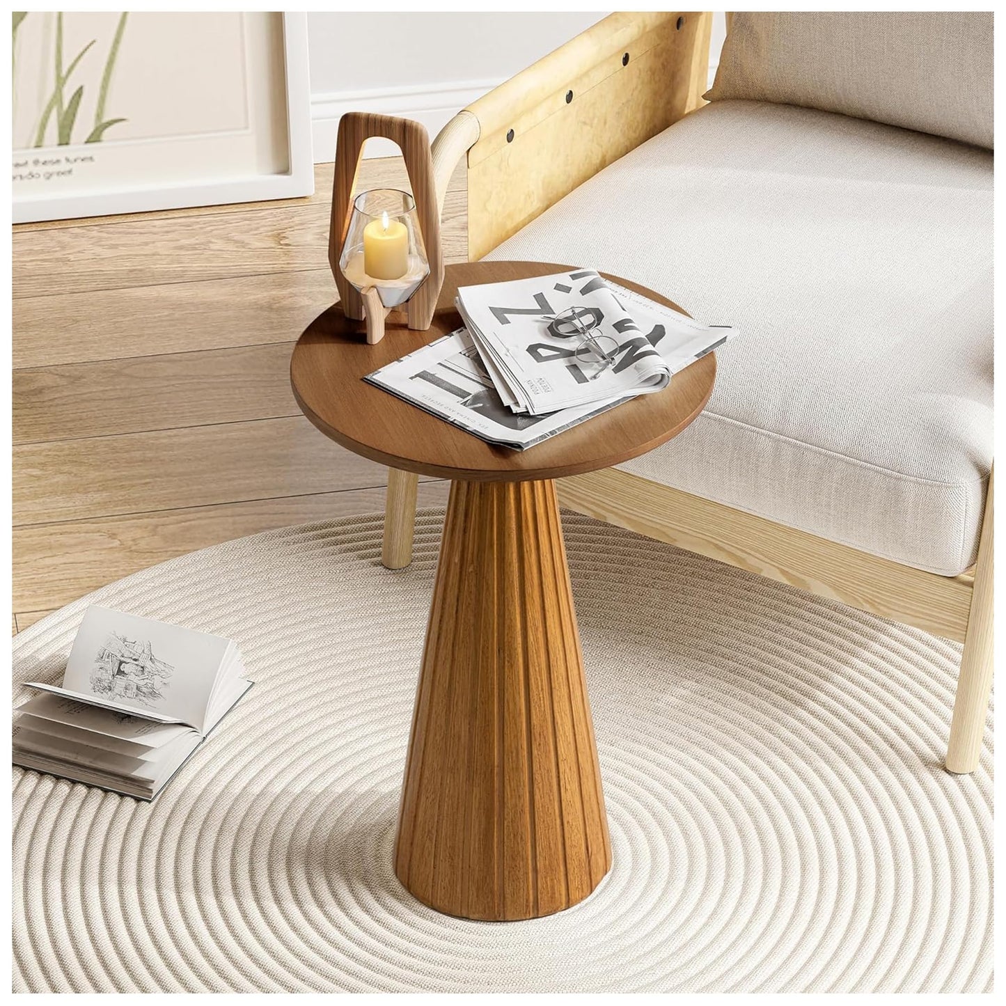 COZAYH Martini Pedestal Table, Small End Table - Drink Stand with Round Wood TableTop & Modern Textured Finish for Small Spaces, Walnut