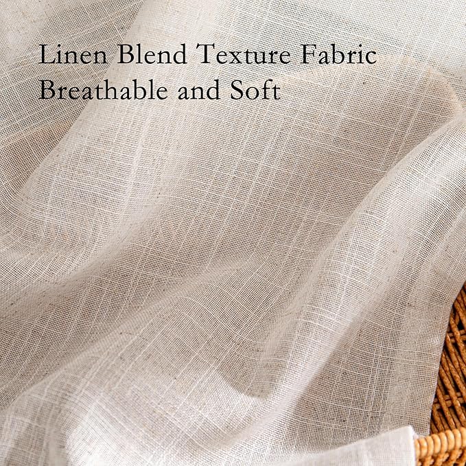 MYSKY HOME Boho Curtains 72 Inch Length, Natural Linen Semi Sheer Drapes for Window Decoration Door Curtain Panels Privacy Shade Burlap Farmhouse Rustic Style for Doorways, 50" x 72", 2 Panels