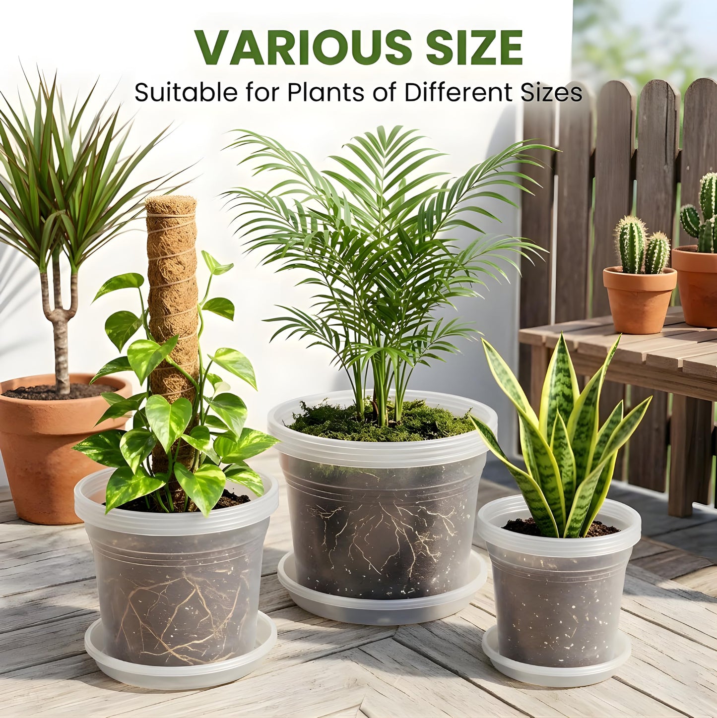 JADENIO 7/8/10 Inch Clear Nursery Pots with Drainage Holes, 15 Pack Plastic Plant Pots, Indoor & Outdoor Use, Ideal for Flowers, Vegetable Seedlings and Seed Starting