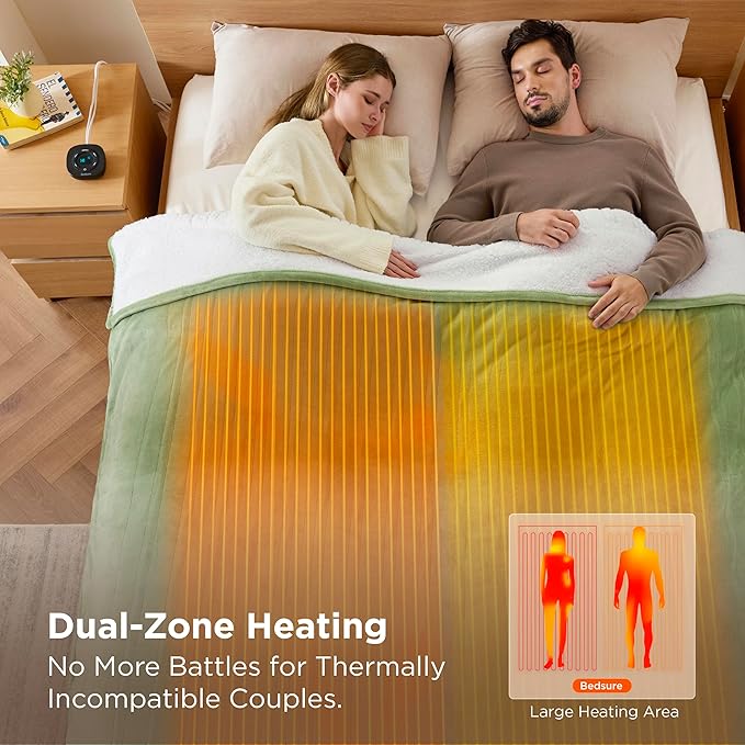 Bedsure Electric Blanket King Size - Dual Control Heated Blanket King Size, Fast Heating with 10 Time Settings & 10 Heat Settings, Warm Gift for Grandma (100x90 inches, Sage Green)